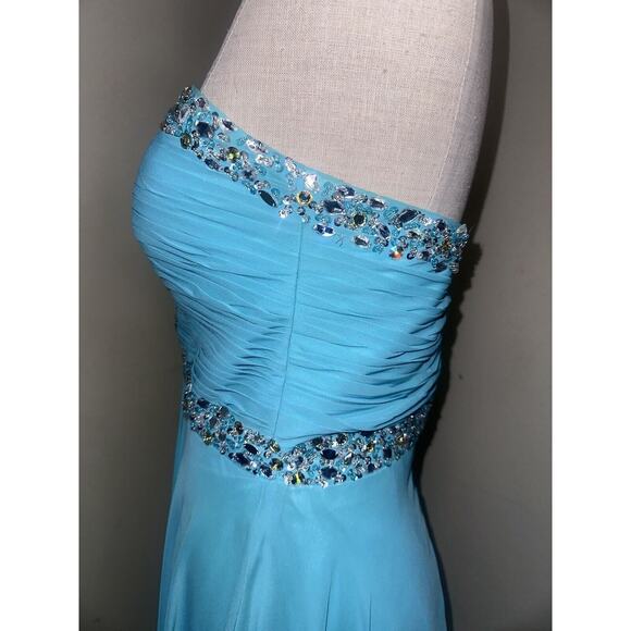 Deb Dressss Prom Formal Blue Rhinestone Hand Beaded Chiffon Dress Gown Sz 4 - Picture 6 of 16